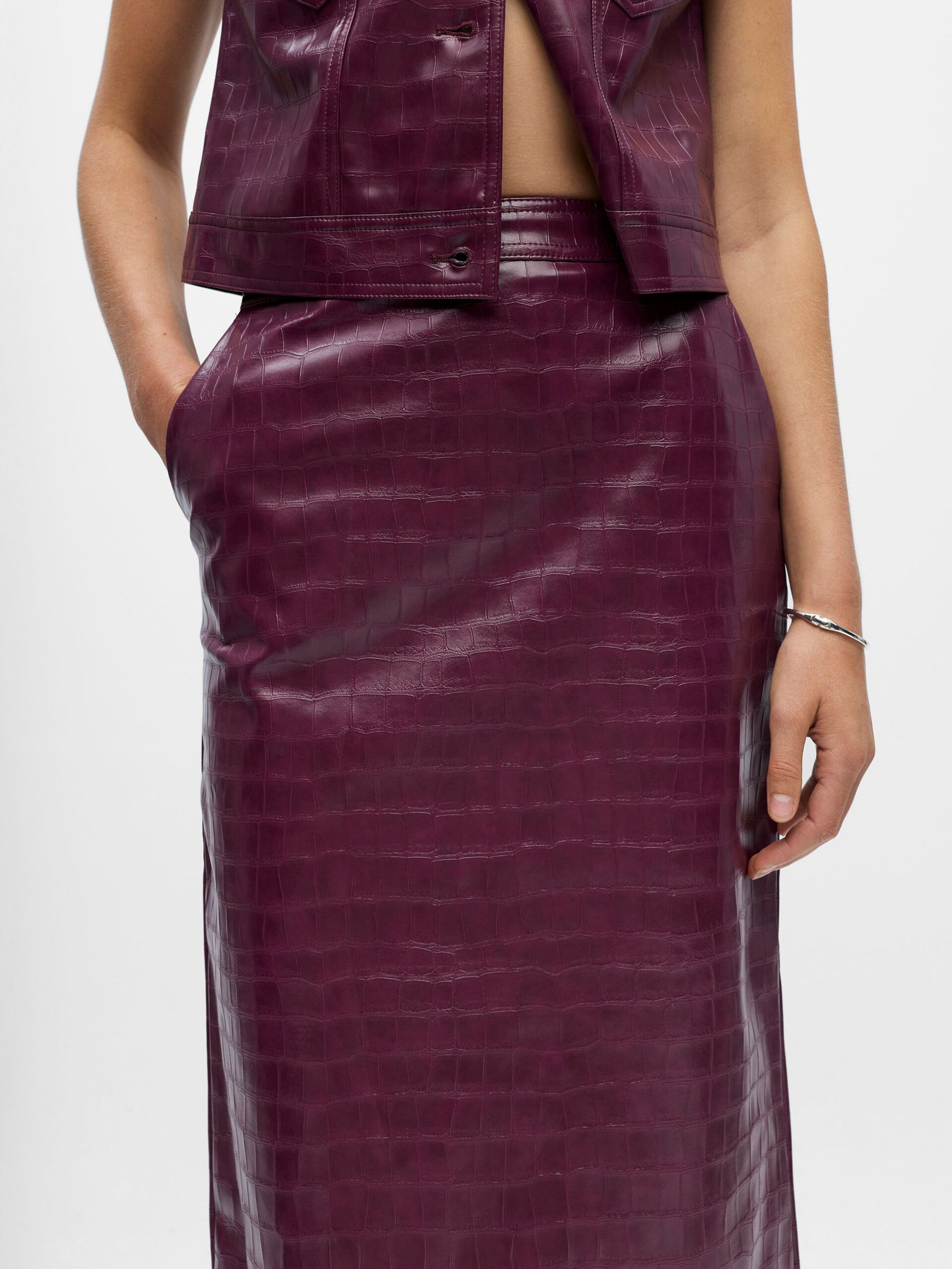 Carousel image - PU CROCODILE JUPE, Mauve Wine | 5