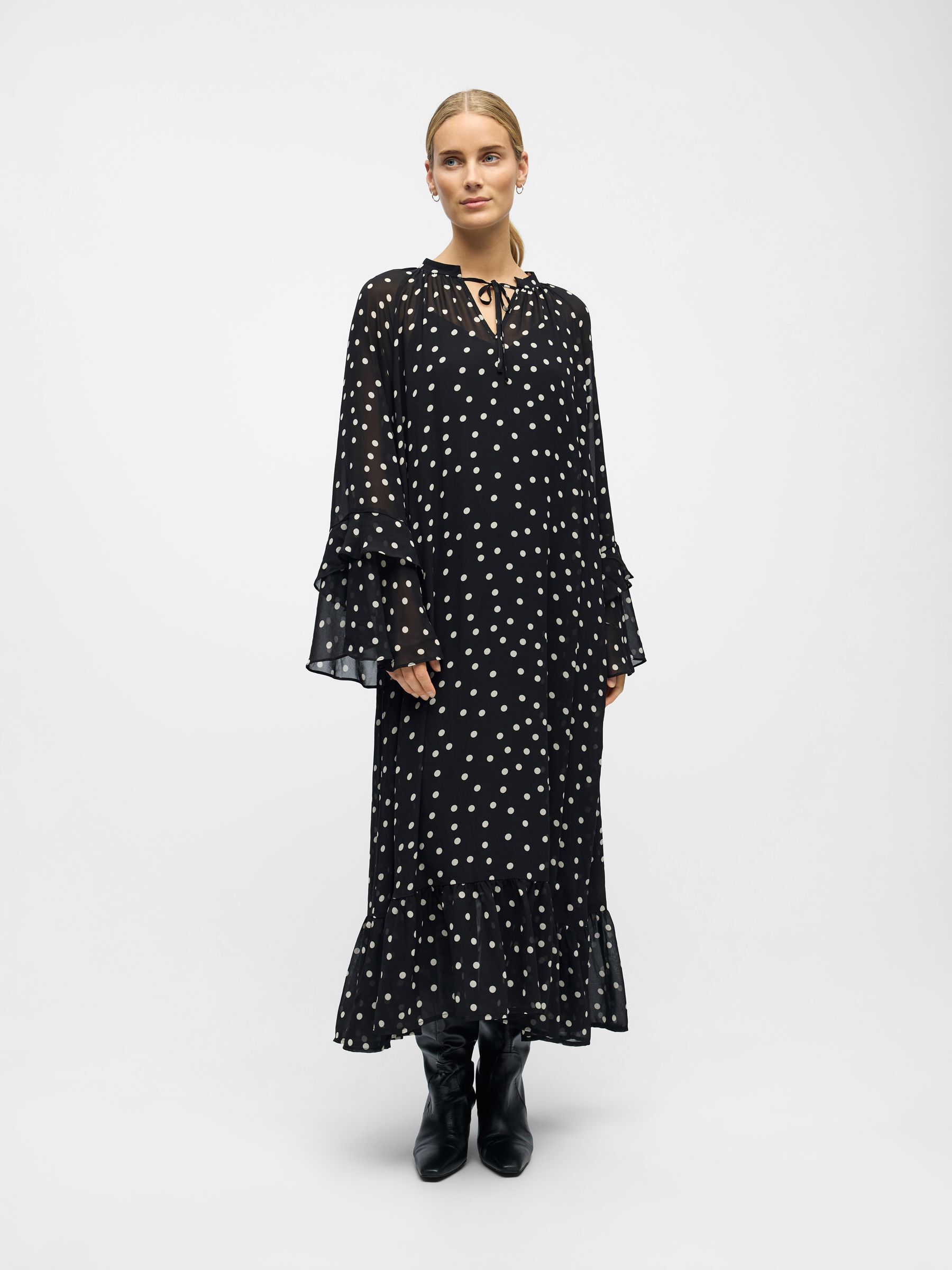 ワンピース Tiered Polka-Dot Long Dress black M POLKA DOT MAXI DRESS | Black | .OBJECT CI Sweden