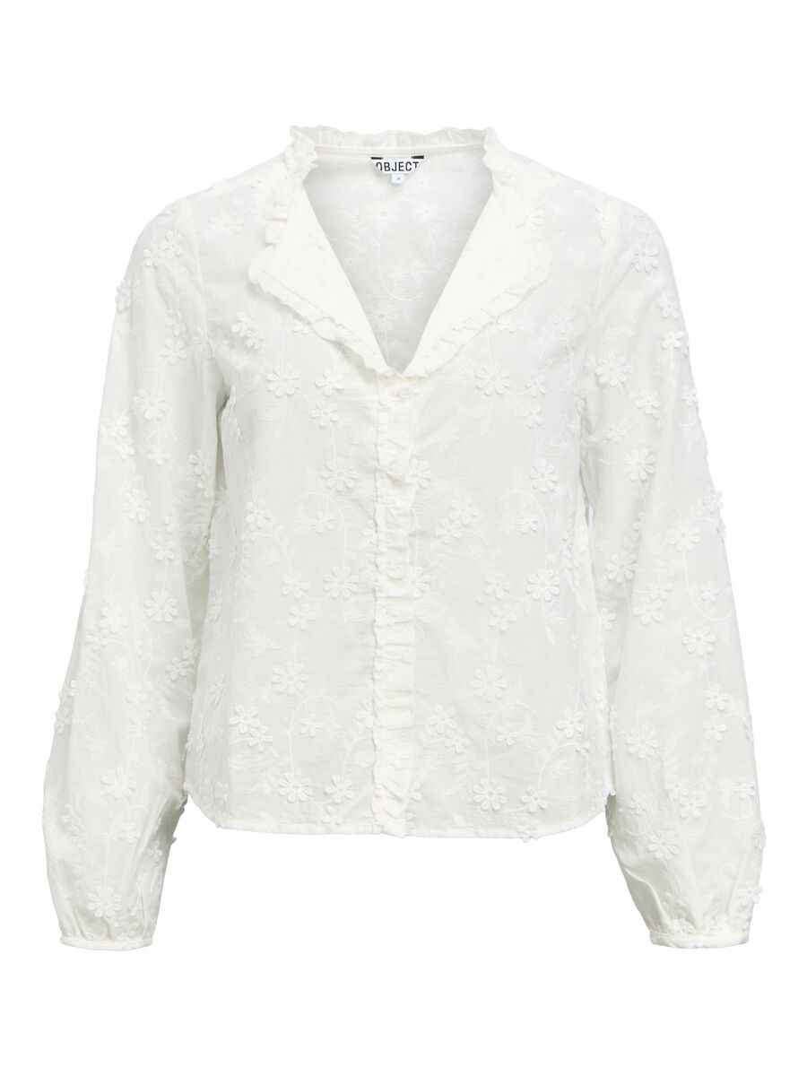 Carousel image - EMBROIDERED V-NECK BLOUSE, Cloud Dancer | 1