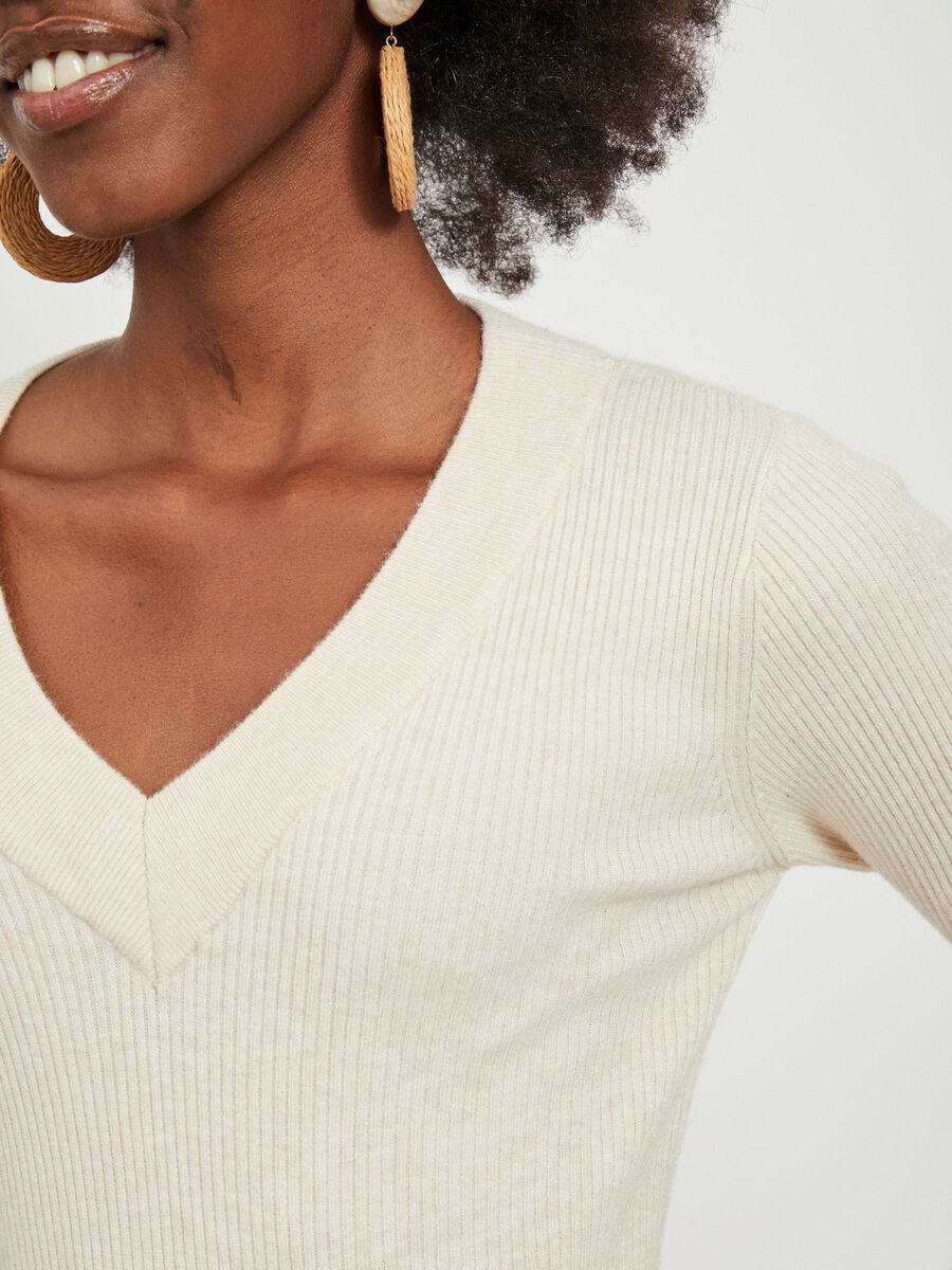 Carousel image - V-HALS GEBREIDE JURK, Sandshell | 7