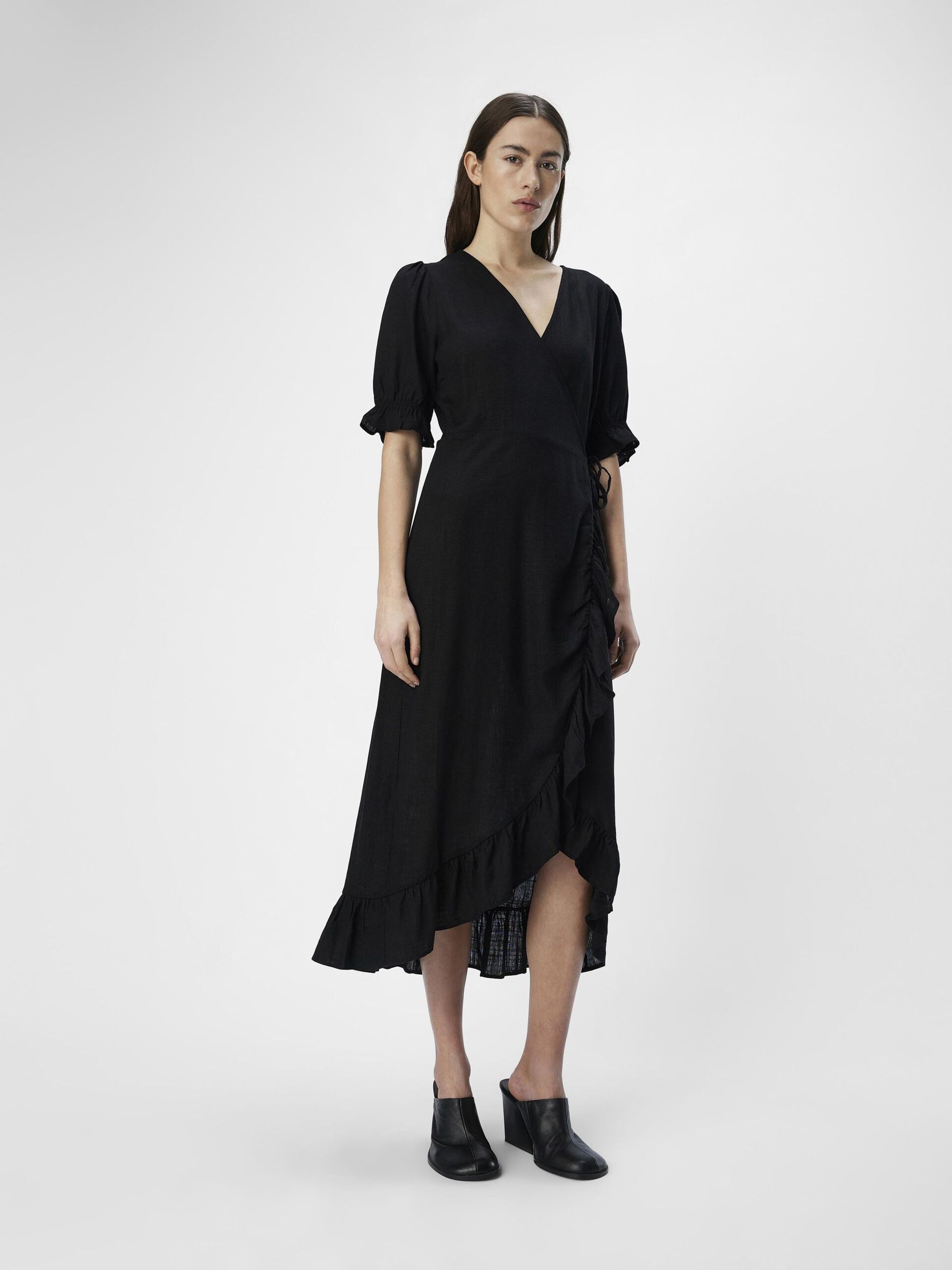 Carousel image - LINEN BLEND WRAP DRESS, Black | 4
