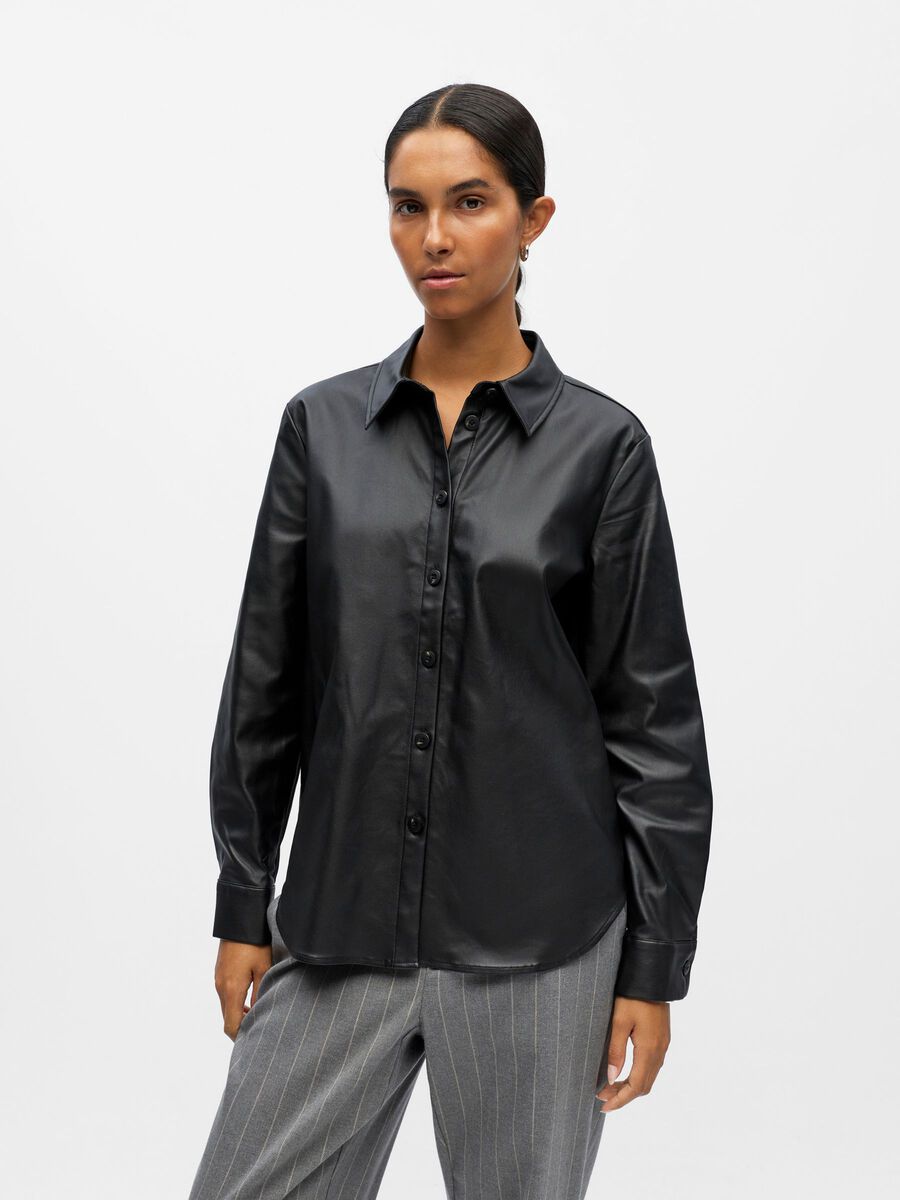 Product carousel image - FAUX LEATHER SHIRT, Black | 1