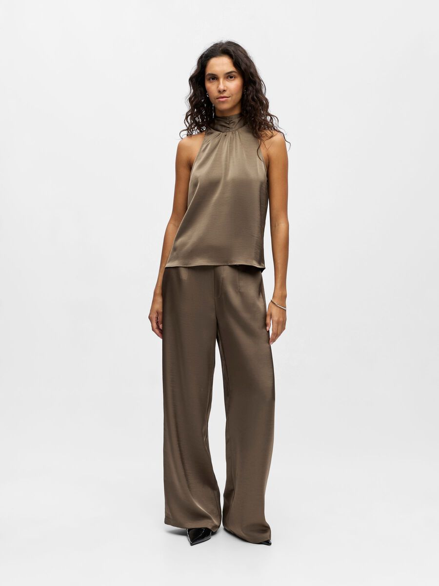 Carousel image - SATIN HALTERNECK TOP, Morel | 4