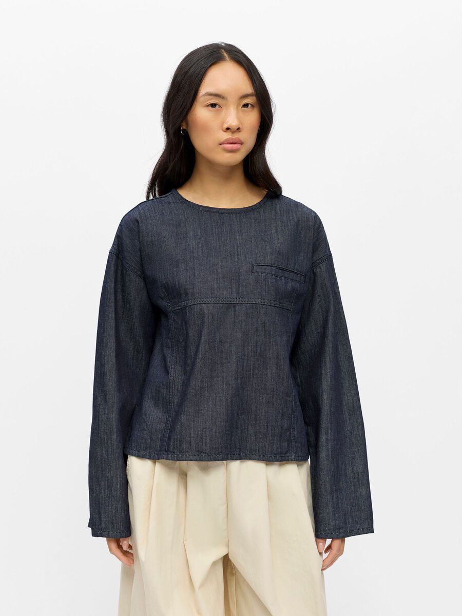 Product carousel image - DENIM POCKET DETAIL BLOUSE, Dark Blue Denim | 1