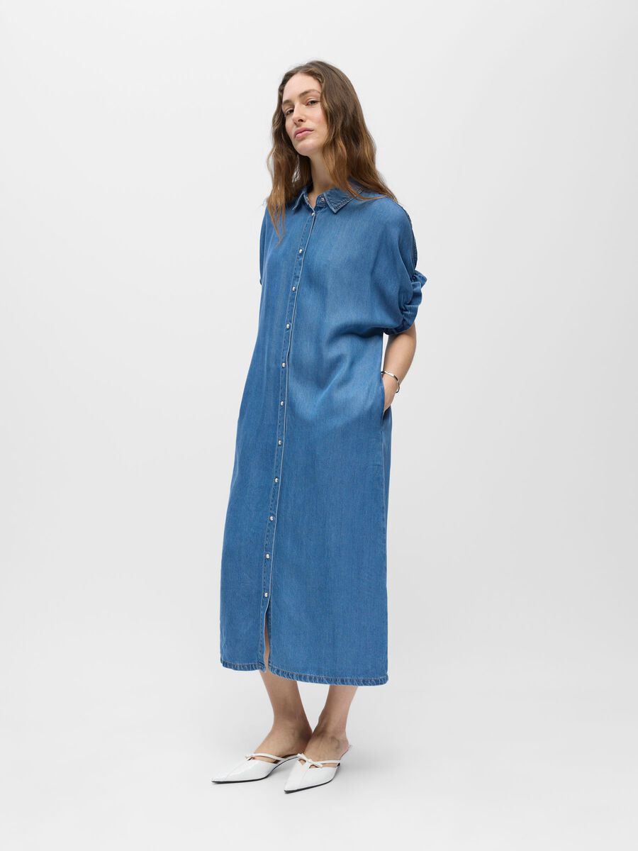 Carousel image - &Agrave; MANCHES COURTES ROBE LONGUE, Medium Blue Denim | 4
