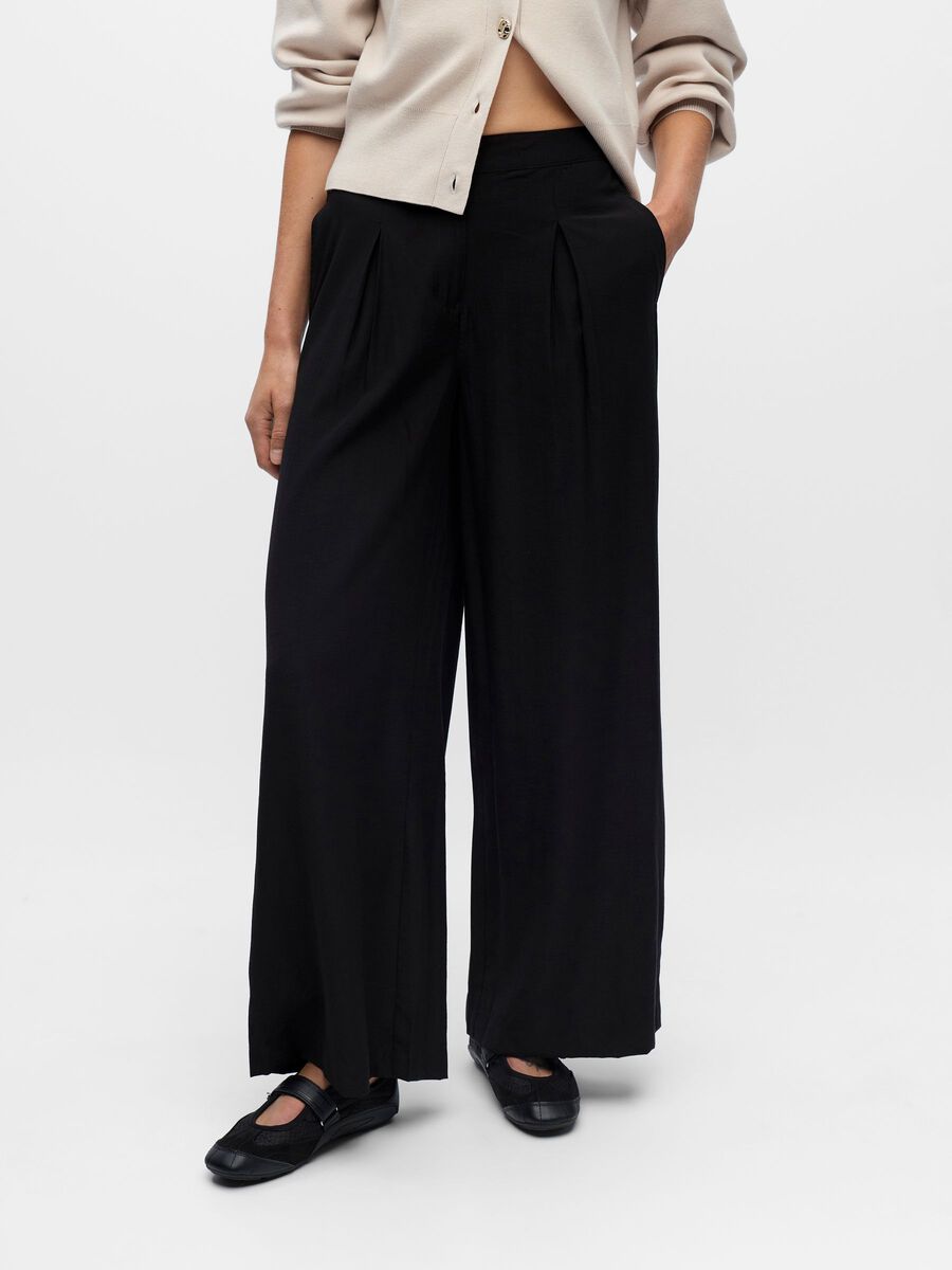 Product carousel image - PLEATED WIDE-LEG TROUSERS, Black | 1