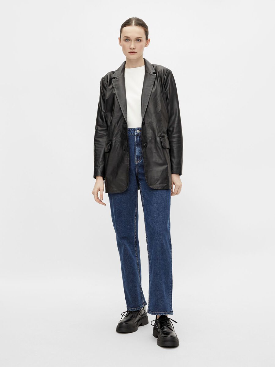 Carousel image - OVERSIZE L&AElig;DER BLAZER, Black | 5