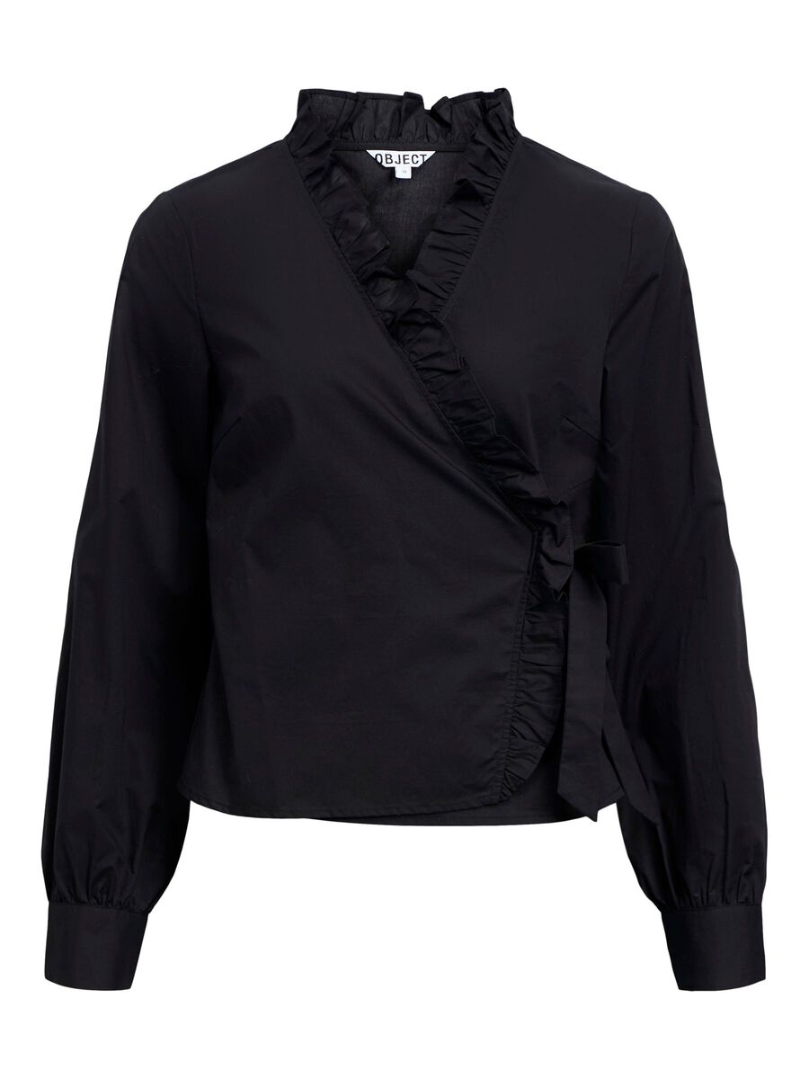 Carousel image - RUFFLED WRAP BLOUSE, Black | 1