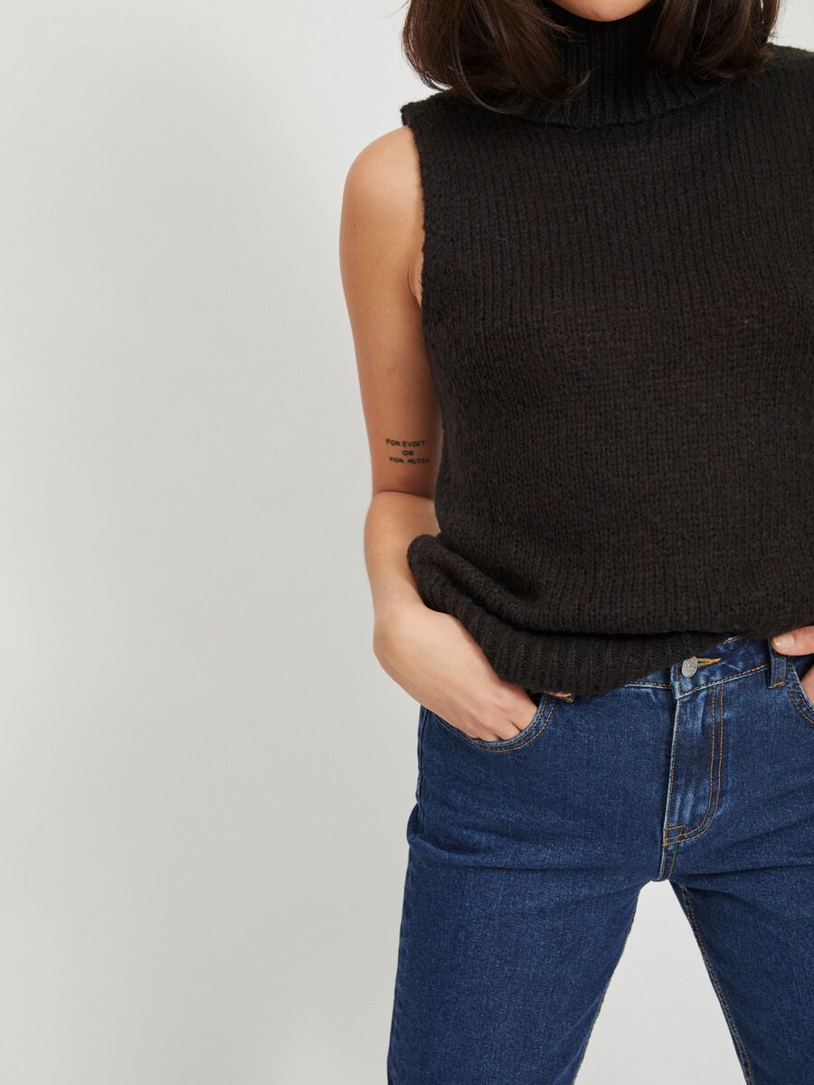 Carousel image - KNITTED ROLL NECK WAISTCOAT, Black | 6