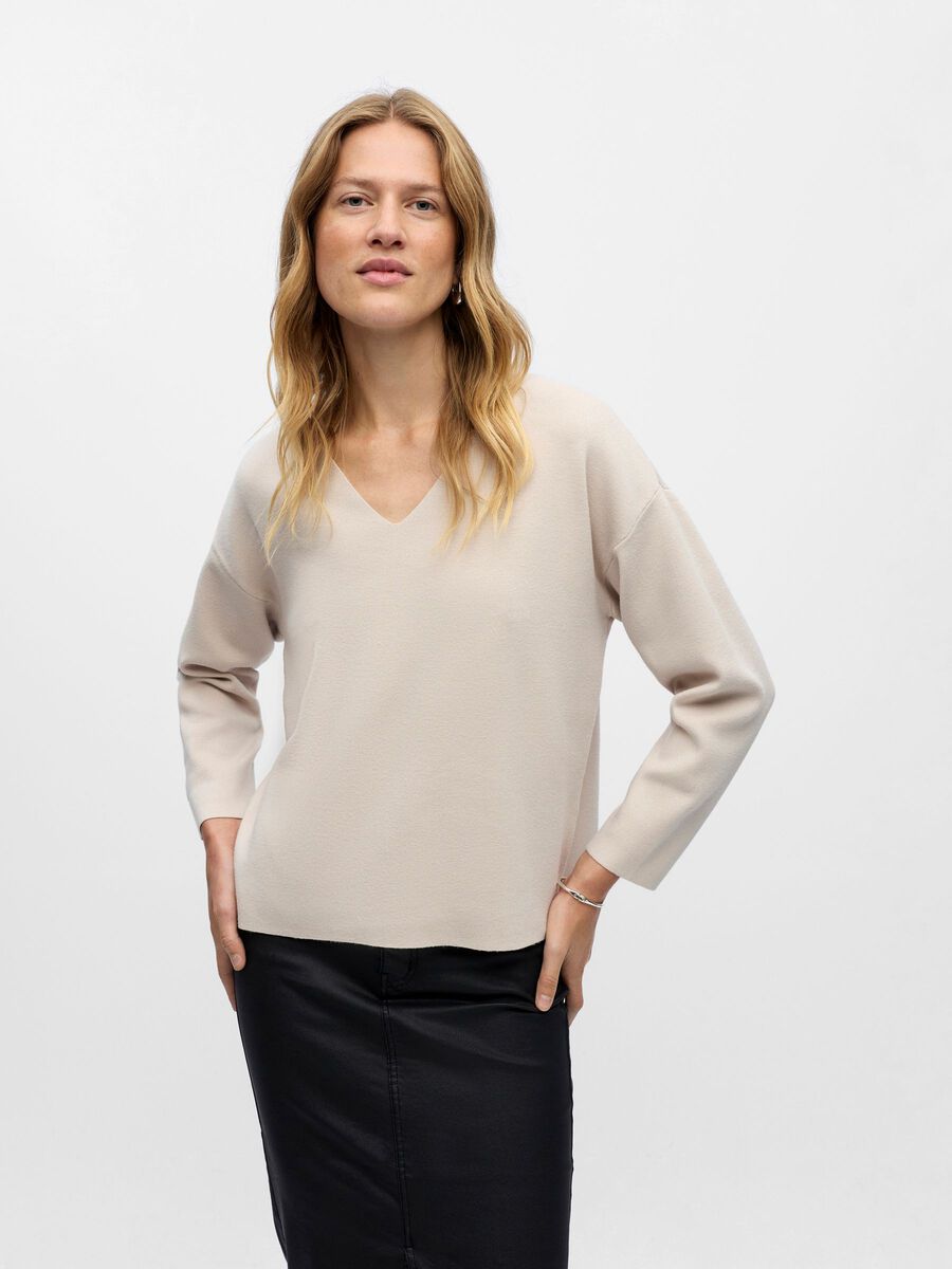 Carousel image - V-NECK KNITTED PULLOVER, Silver Gray | 2