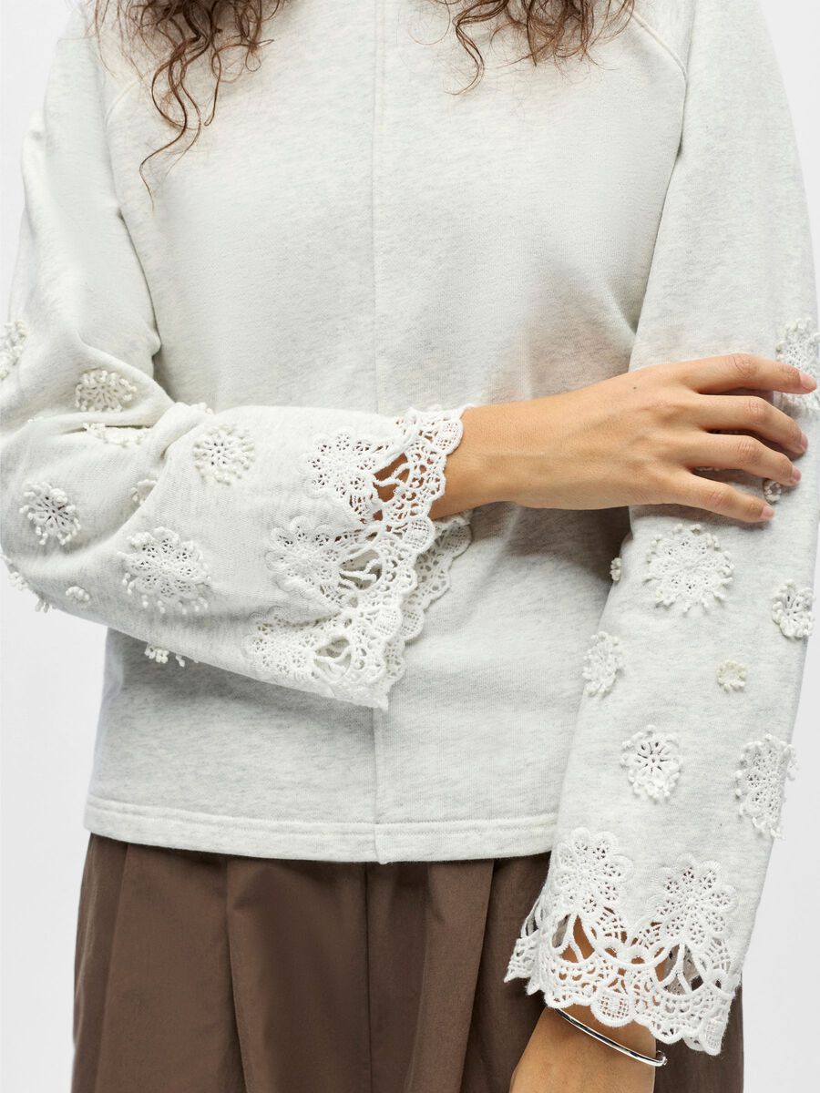 Carousel image - LACE DETAILED PULLOVER, Light Grey Melange | 5