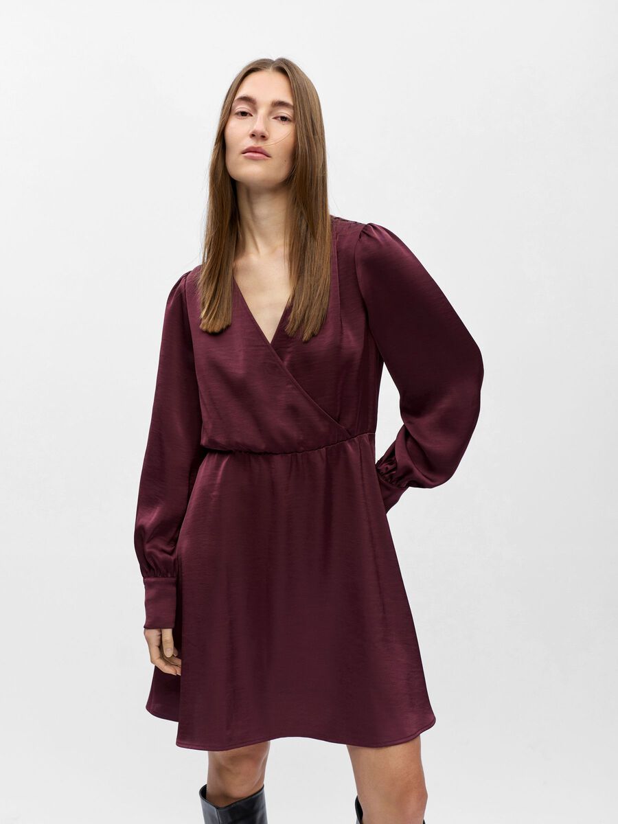 Product carousel image - V-NECK MINI DRESS, Mauve Wine | 1