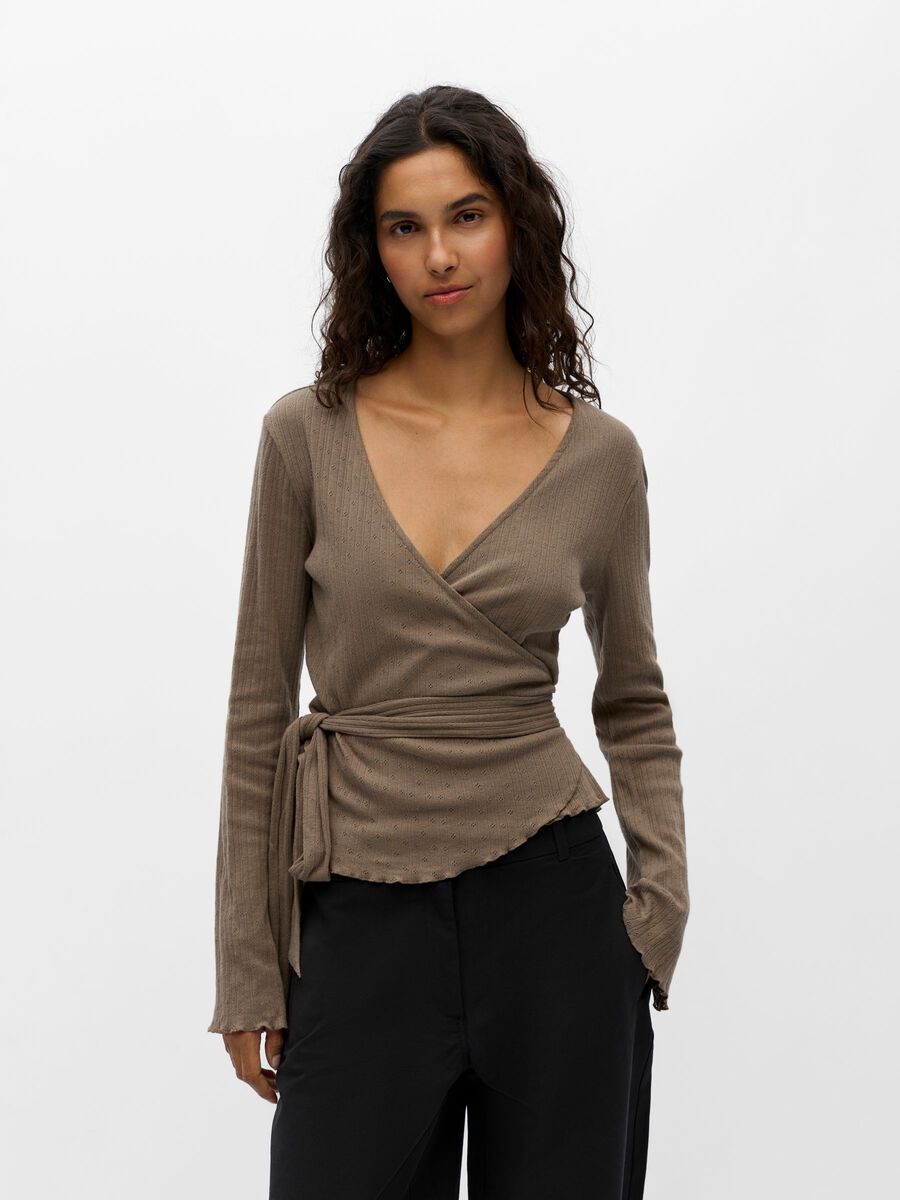 Product carousel image - RIBBED WRAP CARDIGAN, Morel | 1