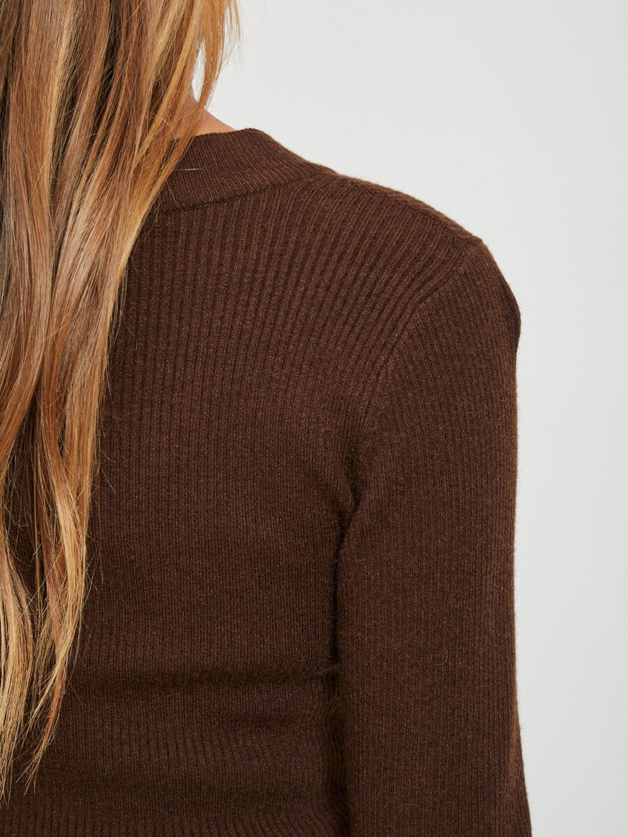 Carousel image - V-HALS GEBREIDE JURK, Chicory Coffee | 7