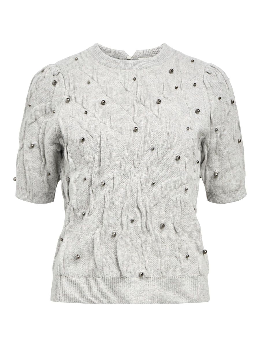 Carousel image - DETAILED KNITTED TOP, Light Grey Melange | 1
