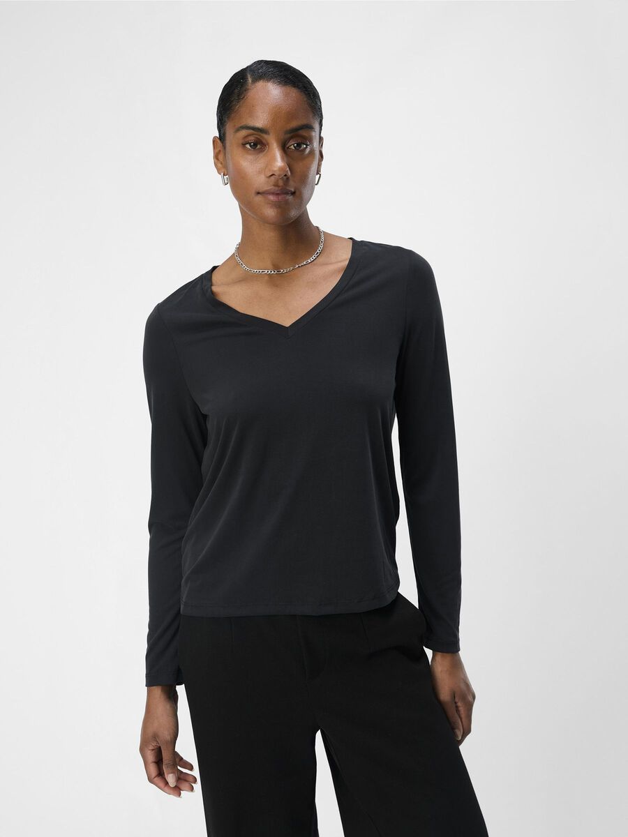 OBJECT V-NECK LONG SLEEVED TOP, Black, highres - 23044668_Black_003.jpg