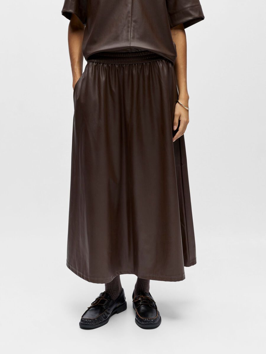 Product carousel image - COATED MIDI SKIRT, Seal Brown | 1