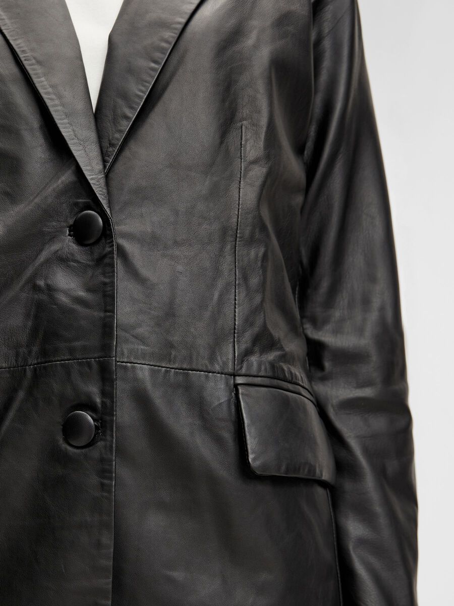 Carousel image - OVERSIZE L&AElig;DER BLAZER, Black | 6