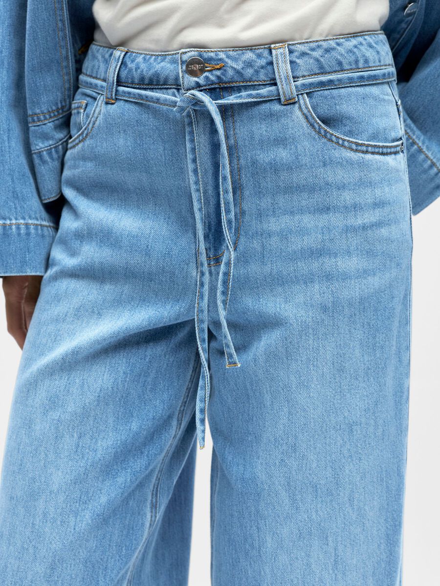 Carousel image - TIE-WAIST WIDE LEG JEANS, Light Blue Denim | 5