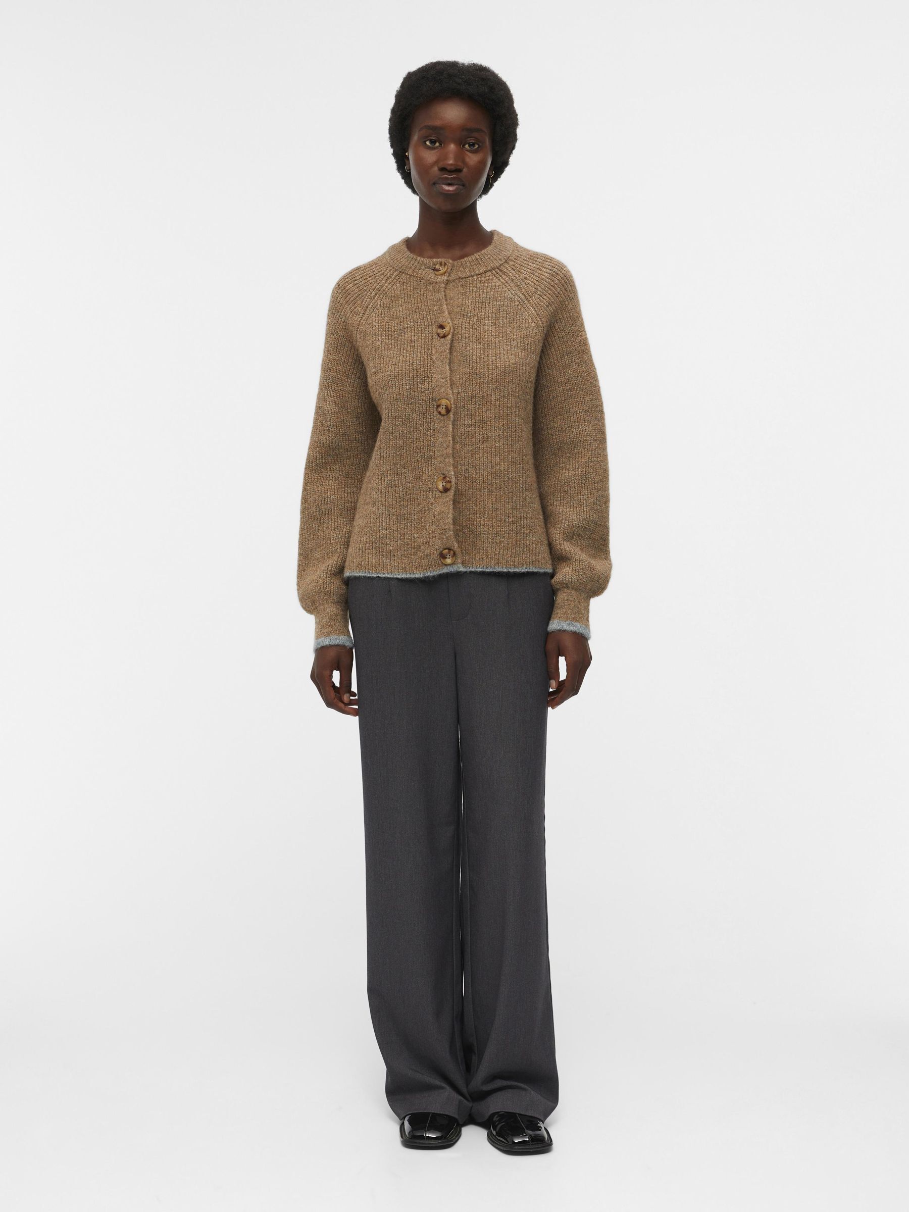ROUND NECK KNITTED CARDIGAN Brown .OBJECT CI France