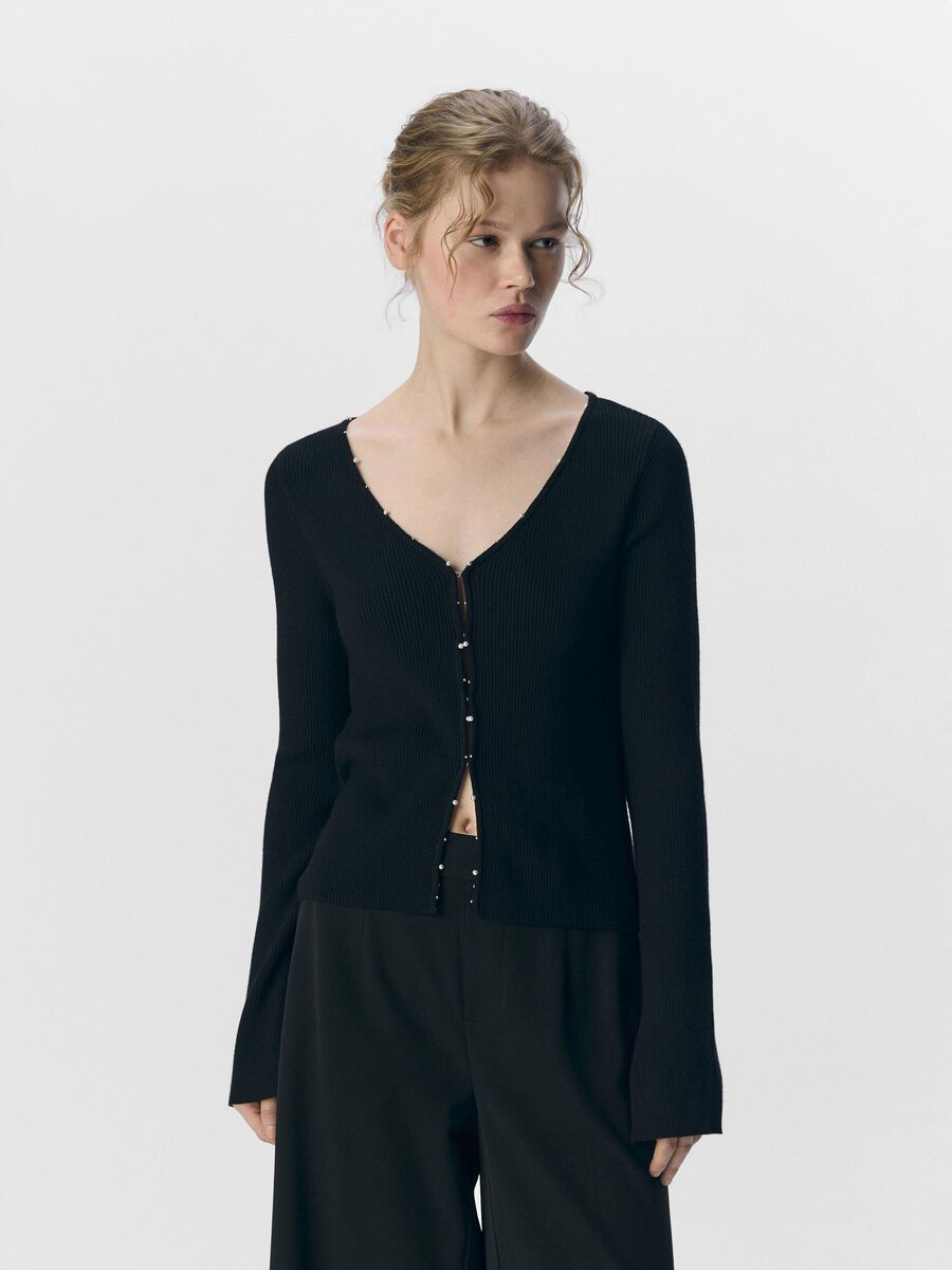 OBJECT LIGHTWEIGHT KNITTED CARDIGAN, Black, highres - 23046073_Black_003.jpg