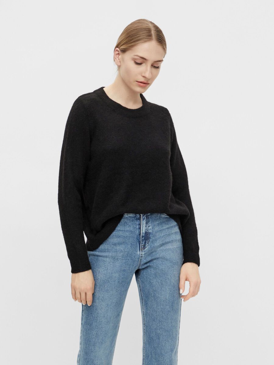 Object Collectors Item ROUND NECK KNITTED PULLOVER, Black, highres - 23030242_Black_003.jpg
