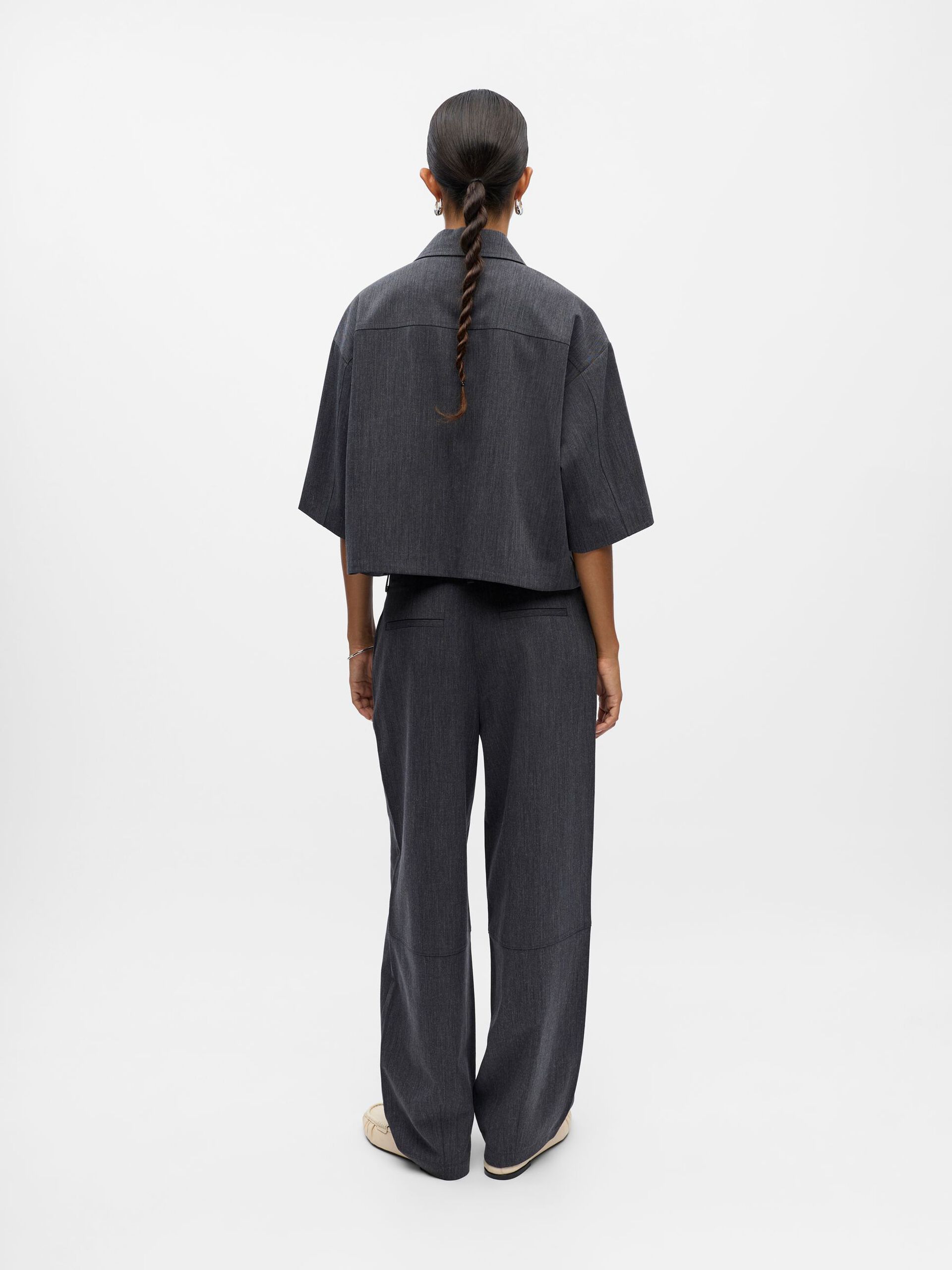 Carousel image - BARREL FIT TROUSERS, Dark Grey Melange | 3