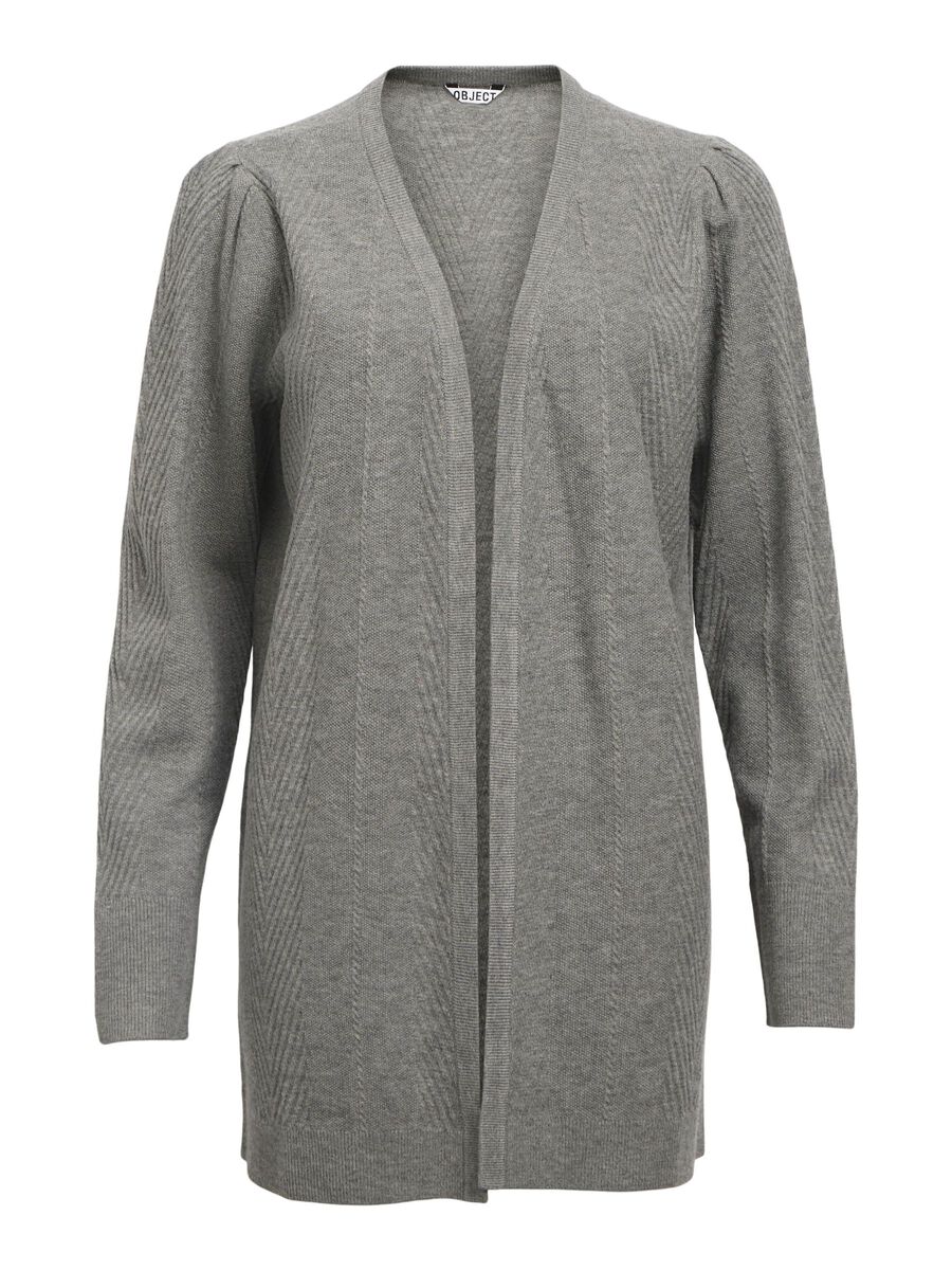 OBJECT OPEN-FRONT KNITTED CARDIGAN, Medium Grey Melange, highres - 23046889_MediumGreyMelange_001.jpg