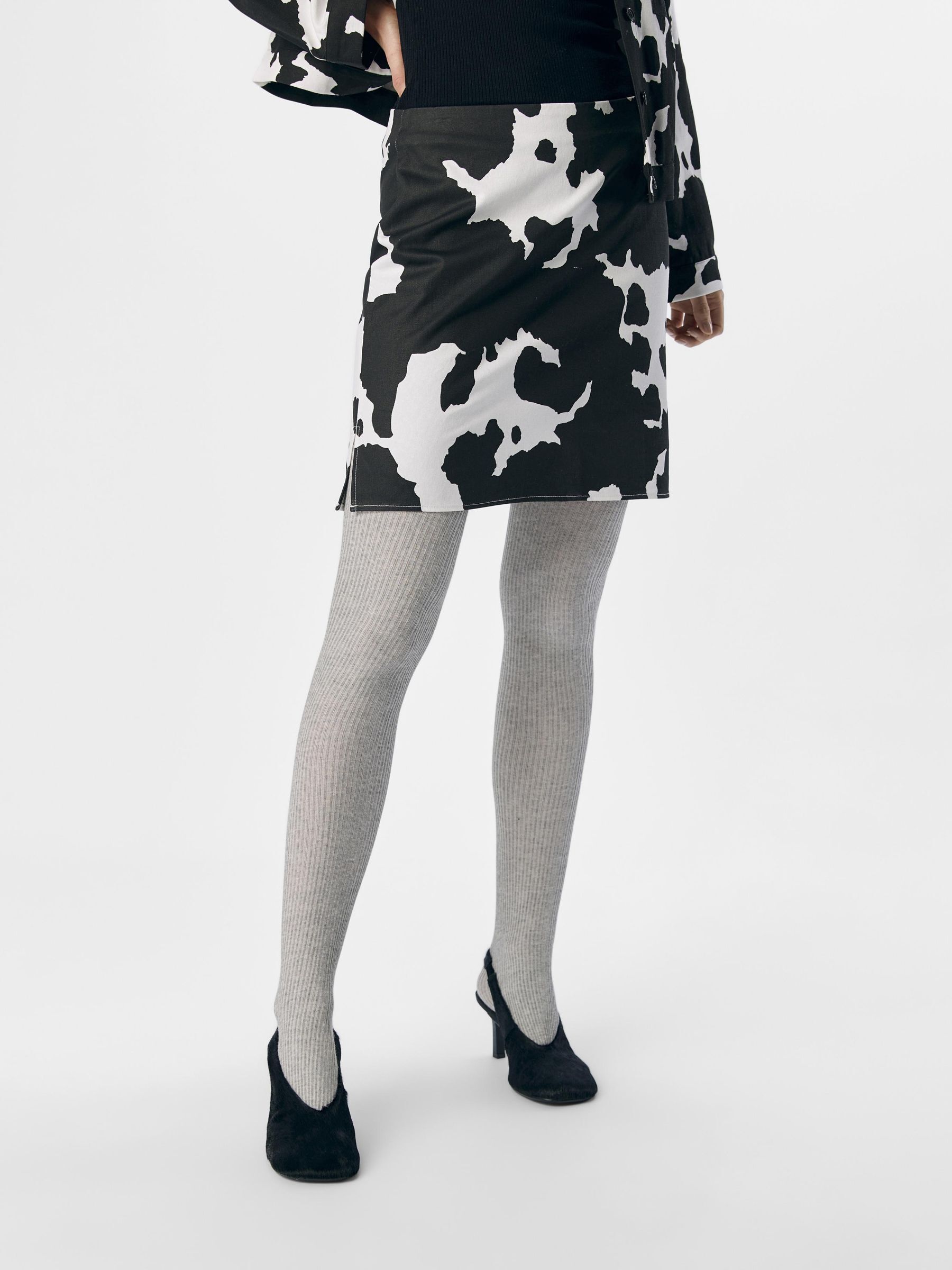 COW PRINT DENIM SKIRT