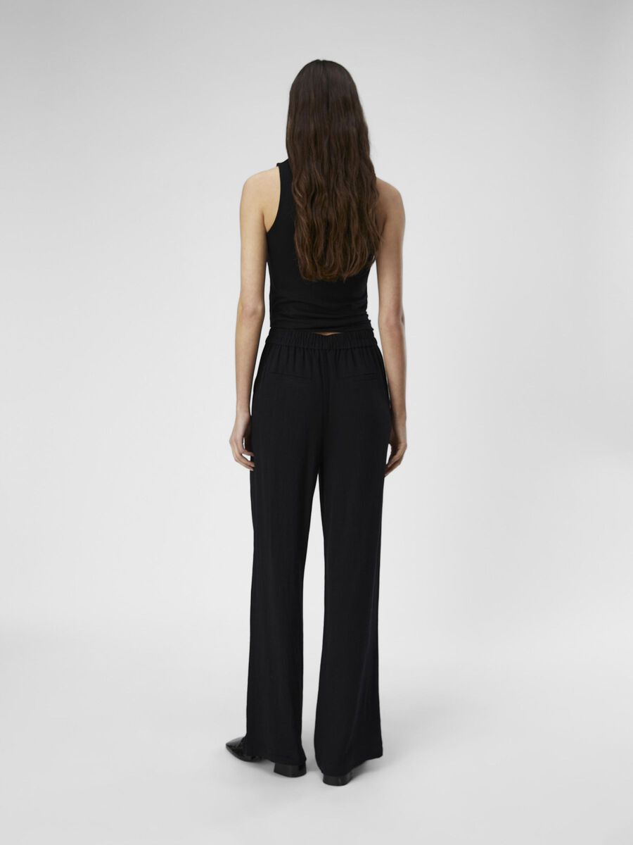 Carousel image - LINEN WIDE-LEG TROUSERS, Black | 3