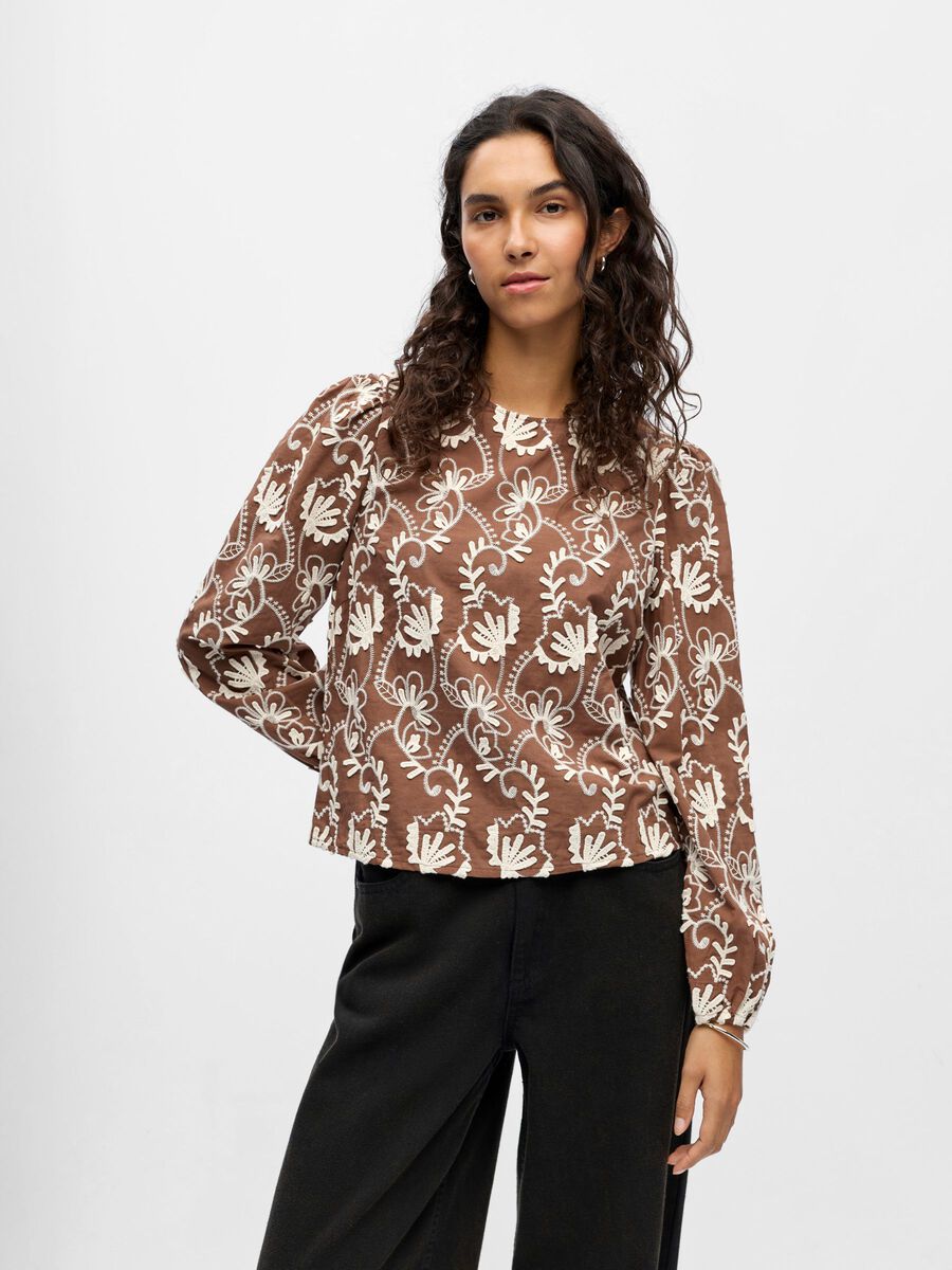 Product carousel image - GEMUSTERTE BLUSE, Cocoa Brown | 1