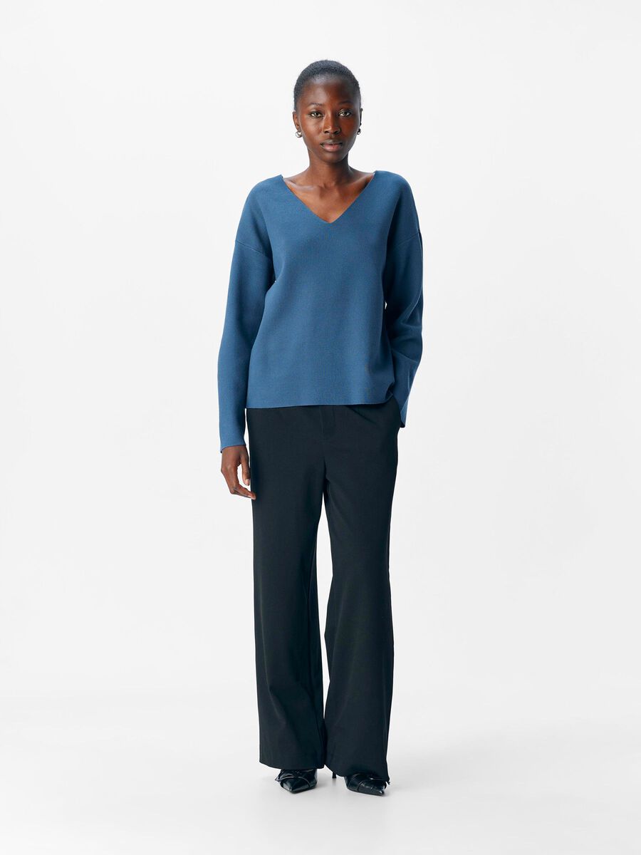 Product carousel image - V-NECK KNITTED PULLOVER, Dark Denim | 5