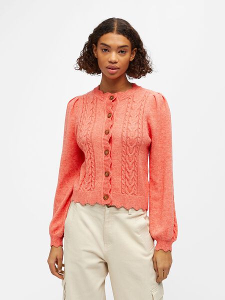 Object Collectors Item CABLE KNIT CARDIGAN, Hot Coral, highres - 23041144_HotCoral_1009899_003.jpg
