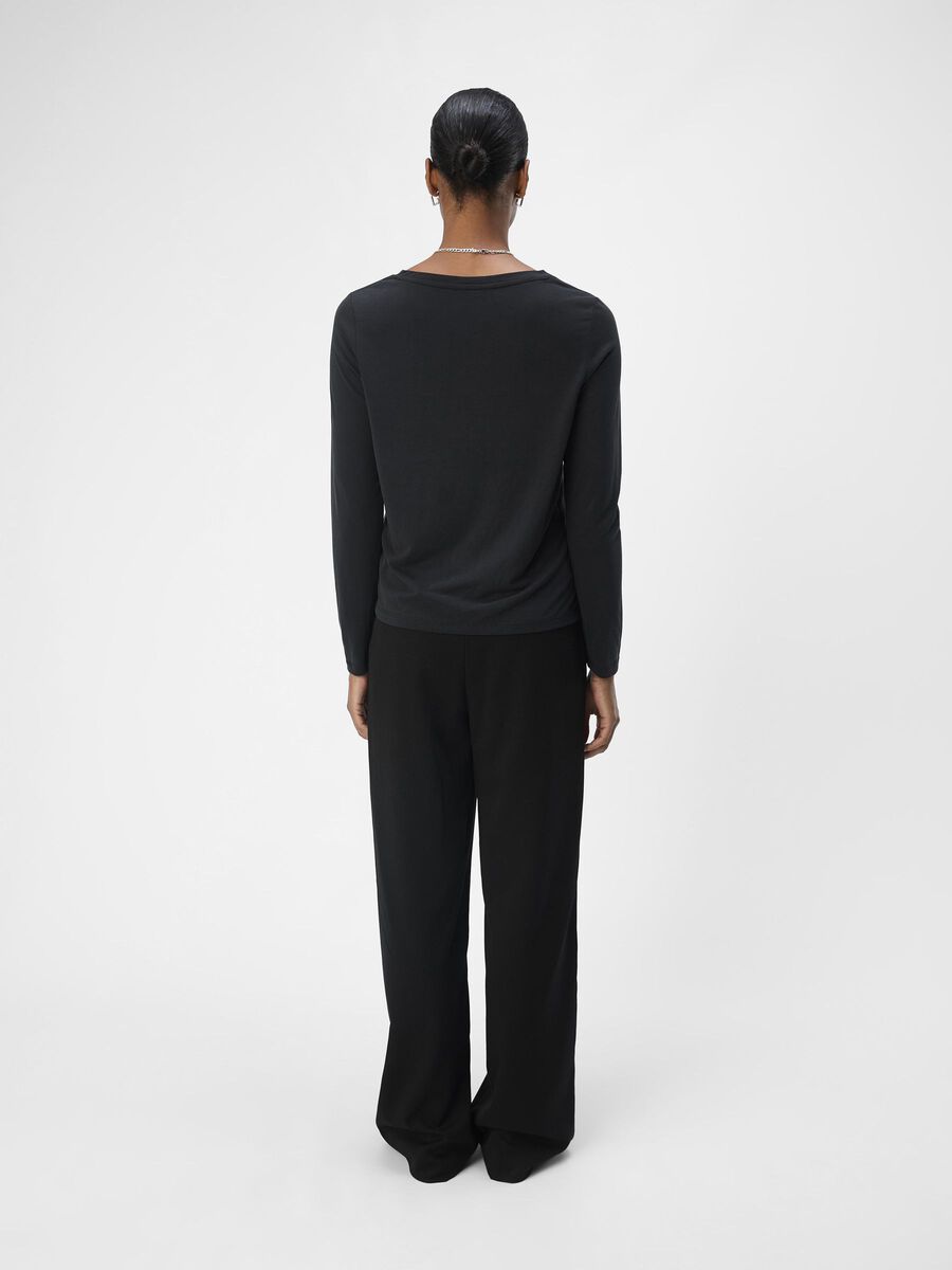 OBJECT V-NECK LONG SLEEVED TOP, Black, highres - 23044668_Black_004.jpg