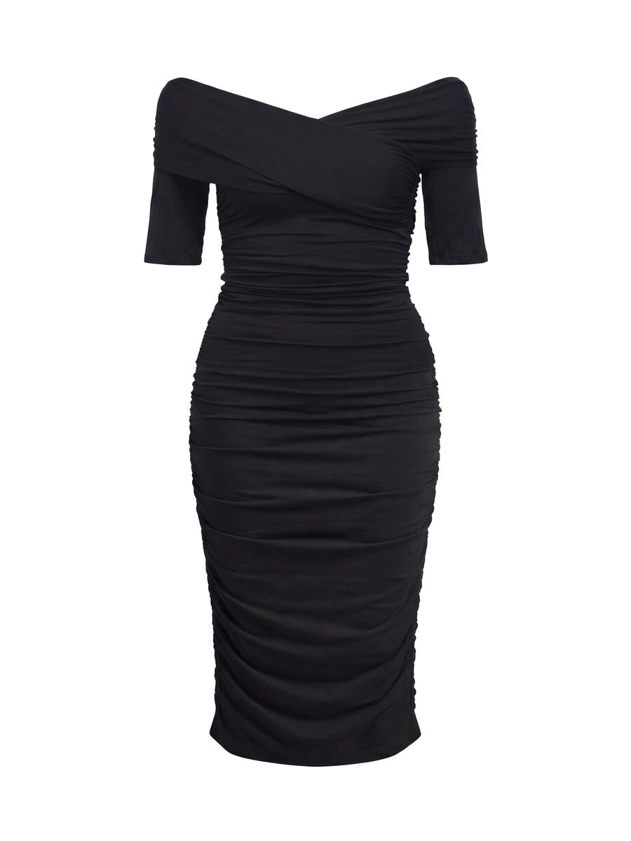 Product carousel image - OFF-SHOULDER RUCHED DRESS, Black | 1