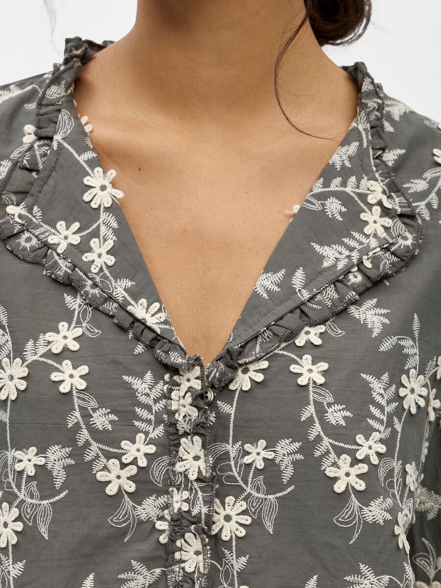 Carousel image - EMBROIDERED V-NECK BLOUSE, Gunmetal | 5