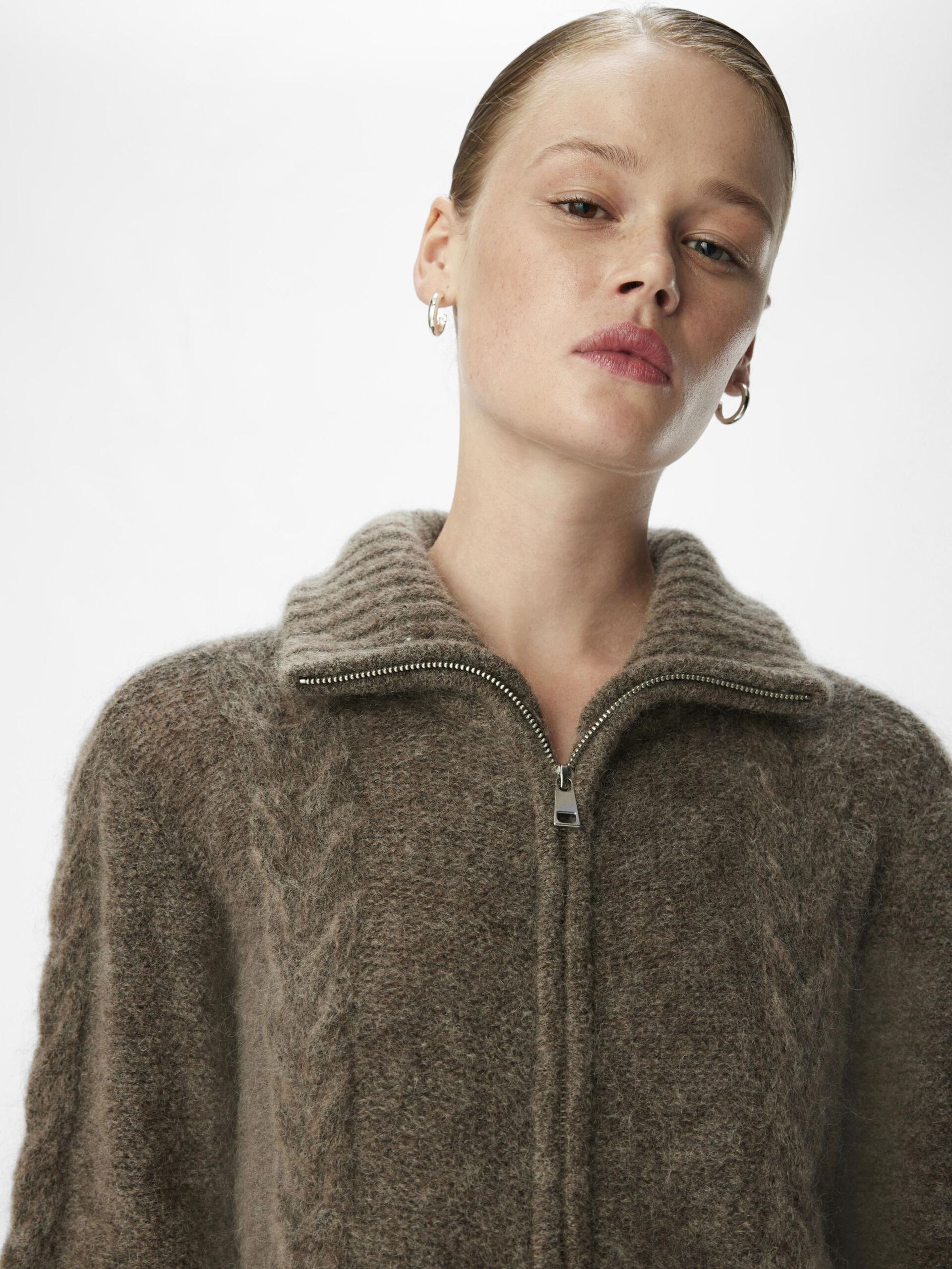 Carousel image - ZIP-UP KNITTED CARDIGAN, Morel | 5