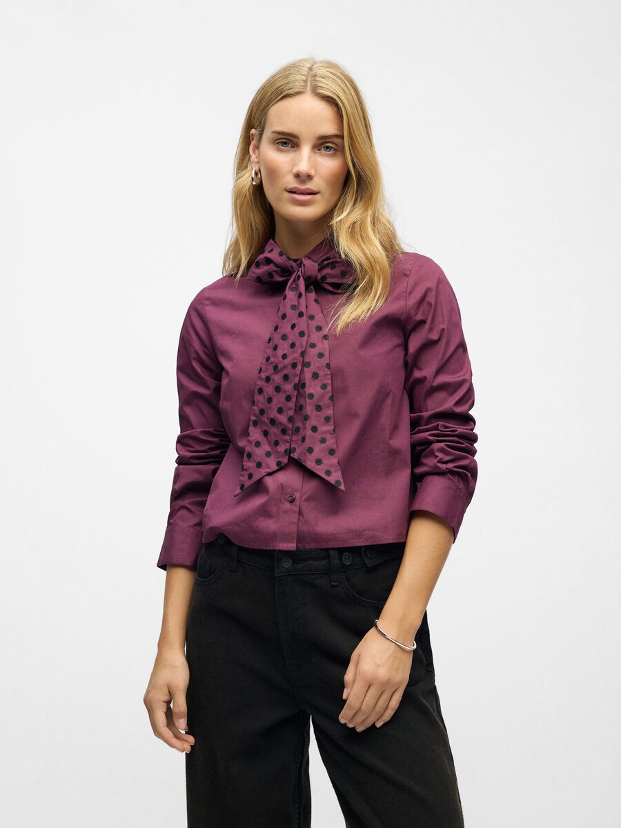 Product carousel image - PUSSY BOW SHIRT, Mauve Wine | 1