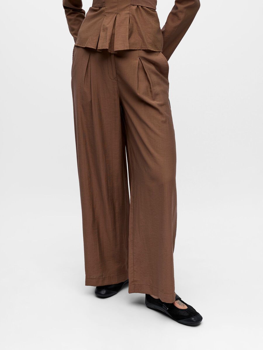 Carousel image - PLEATED WIDE-LEG TROUSERS, Cocoa Brown | 2