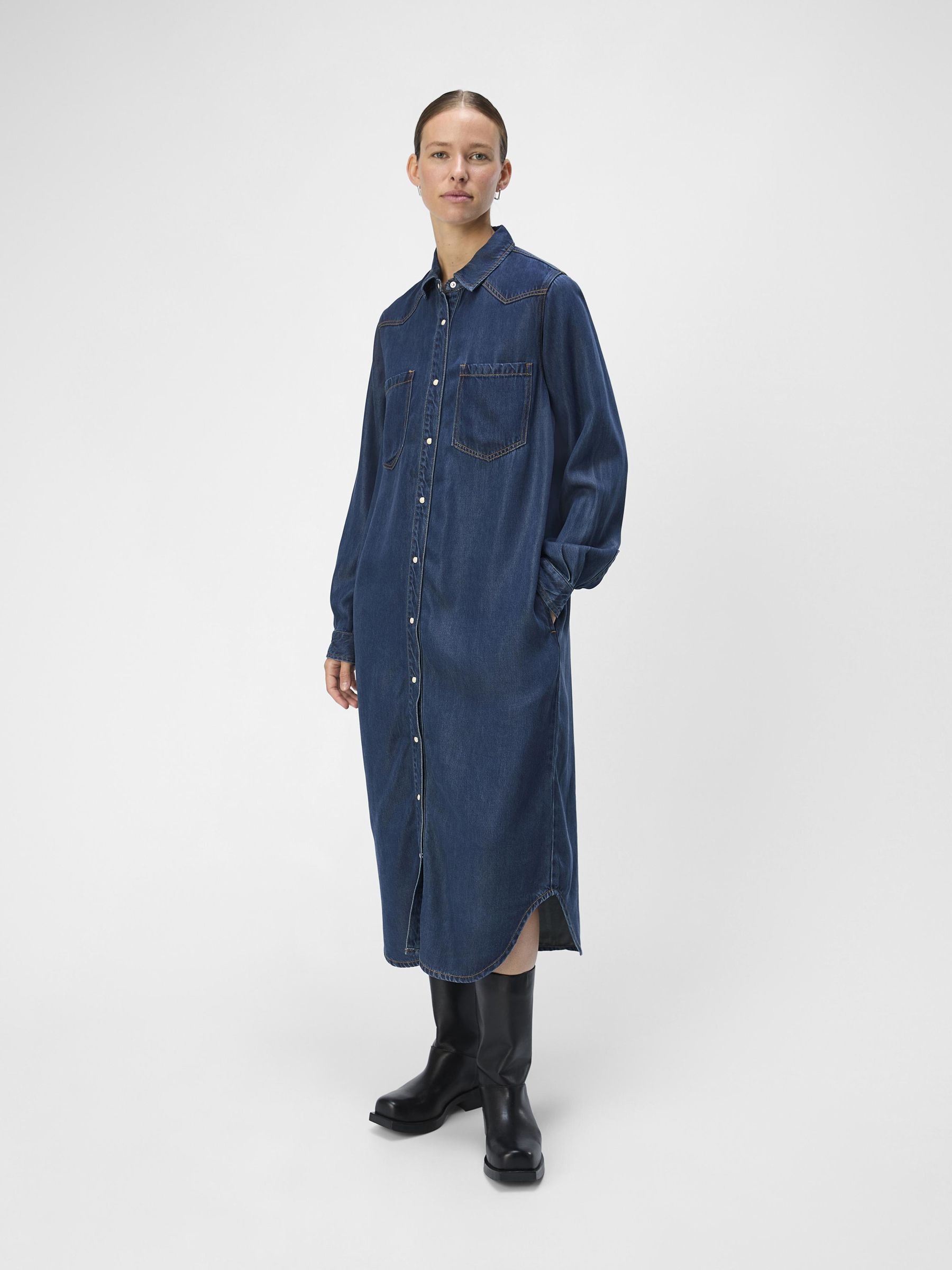 Denim maxi jurk outlet