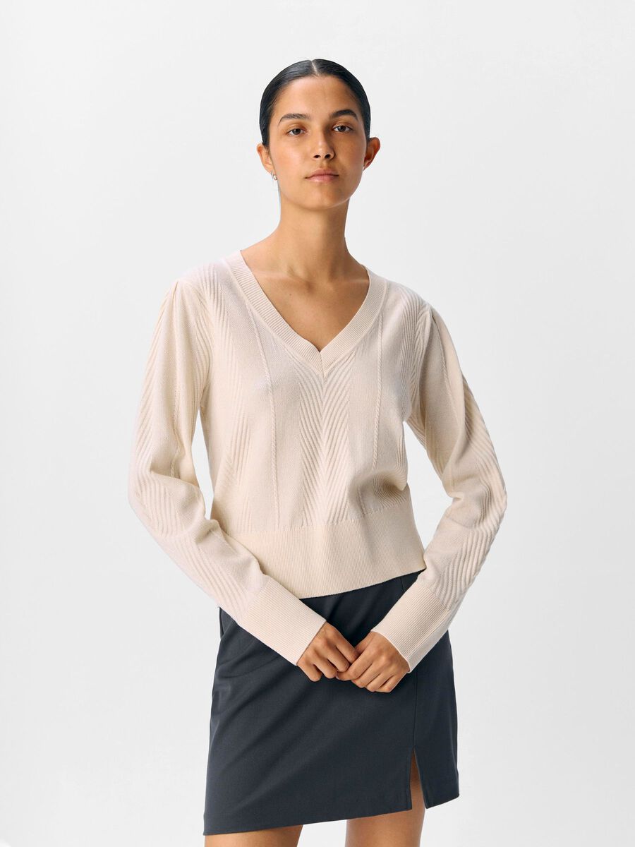 OBJECT V-NECK KNITTED TOP, White Sand, highres - 23046888_WhiteSand_1196379_003.jpg
