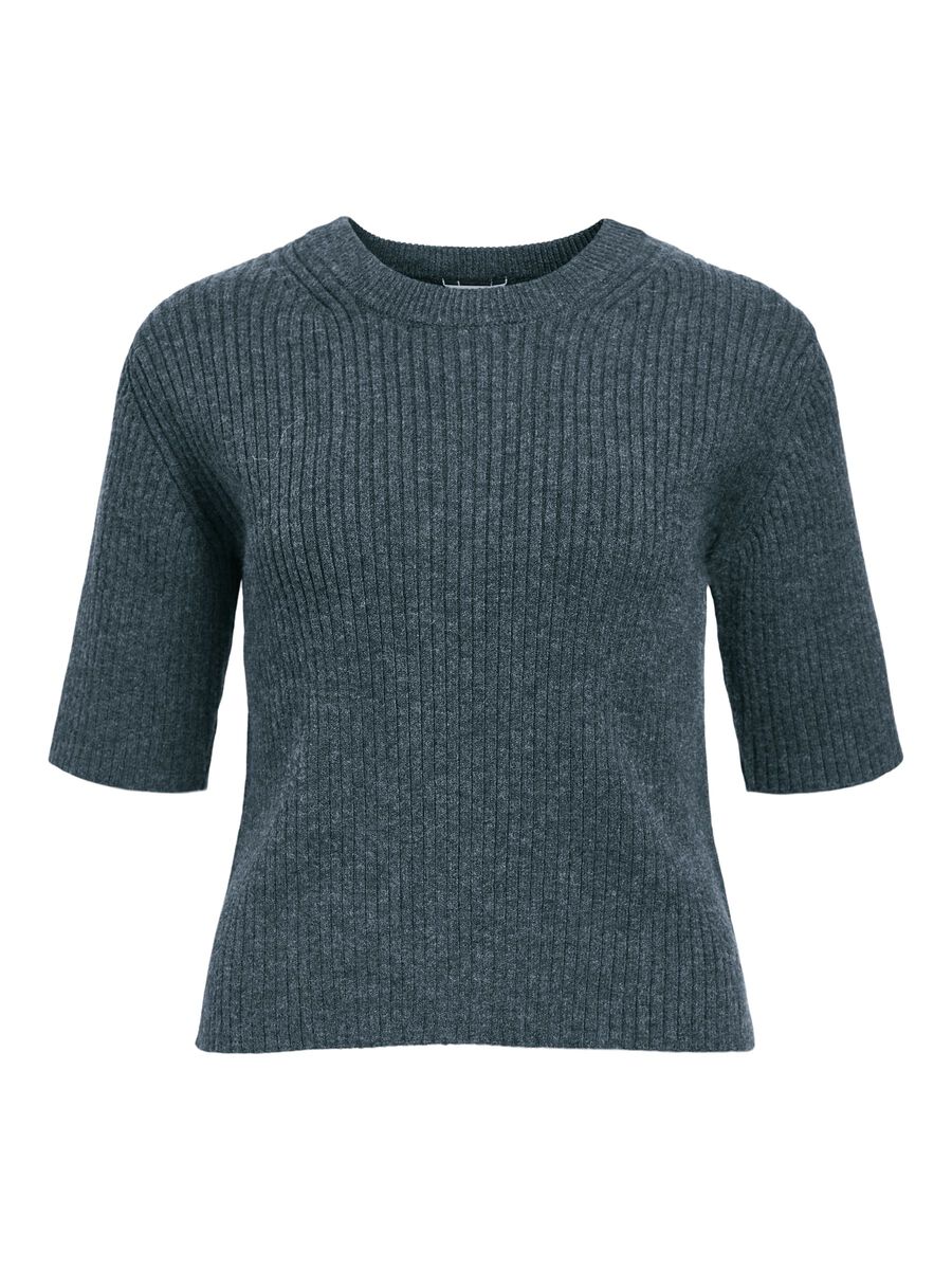 Carousel image - RIBBED KNITTED TOP, Dark Grey Melange | 1