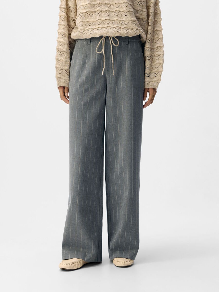 Carousel image - OBJLISA WIDE-LEG TROUSERS, Medium Grey Melange | 1
