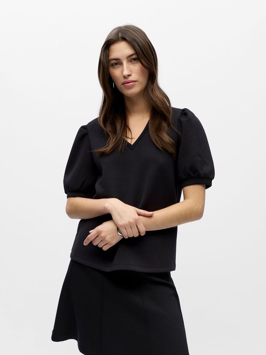 Product carousel image - PUFF SLEEVED TOP, Black | 1