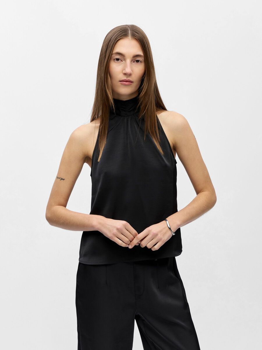 Product carousel image - SATIN HALTERNECK TOP, Black | 1