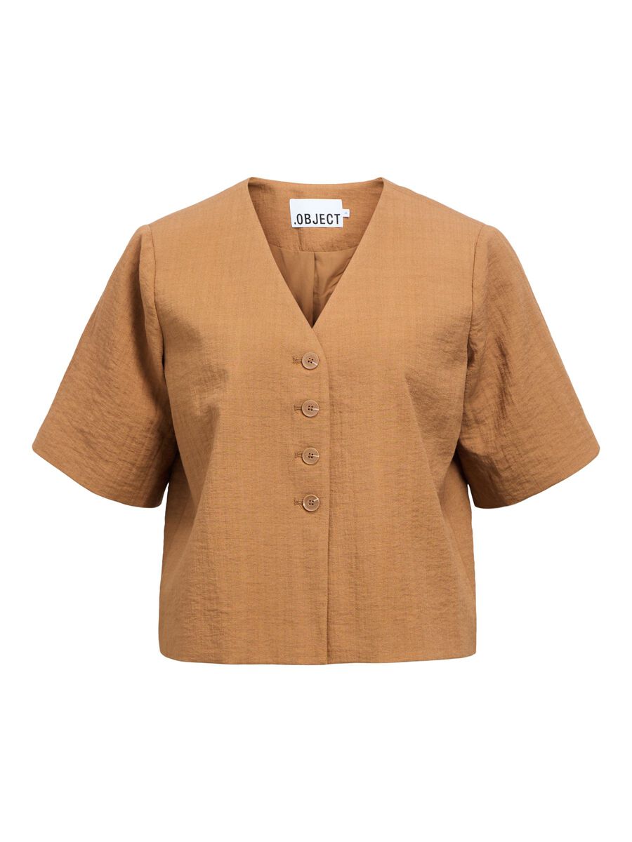 Carousel image - V-NECK BUTTON BLOUSE, Toasted Coconut | 1