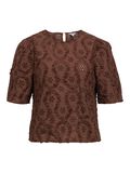 Product image thumbnail -  EMBROIDERED PUFF SLEEVED TOP, Seal Brown | 1