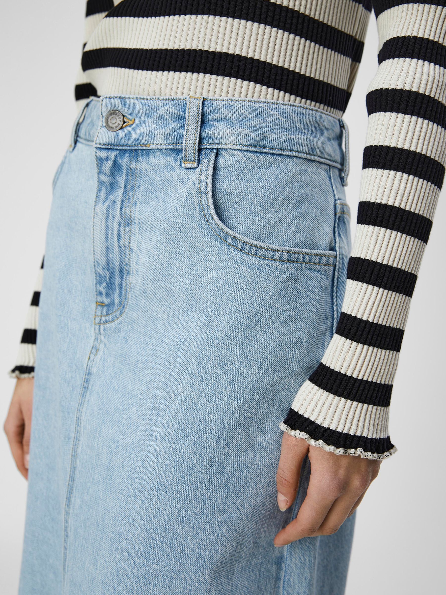 Black colour blue denim maxi skirt 9889 top