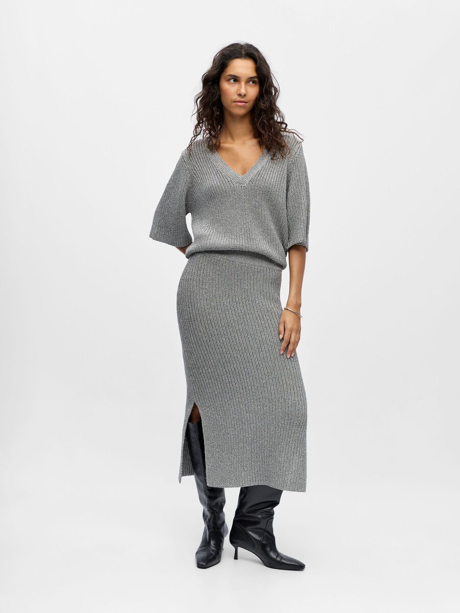 Product carousel image - KNITTED MAXI SKIRT, Silver | 5