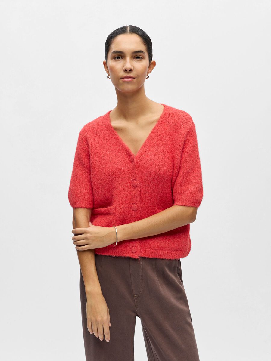 Product carousel image - CROPPED STRIKKET CARDIGAN, Poinsettia | 1